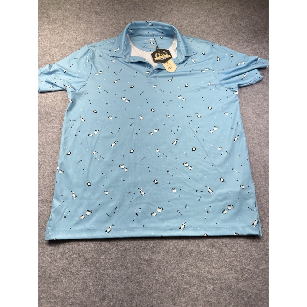 Rorie Whelan RW Men's Large Golf Polo Shirt Light Blue Penguin Golf Pattern